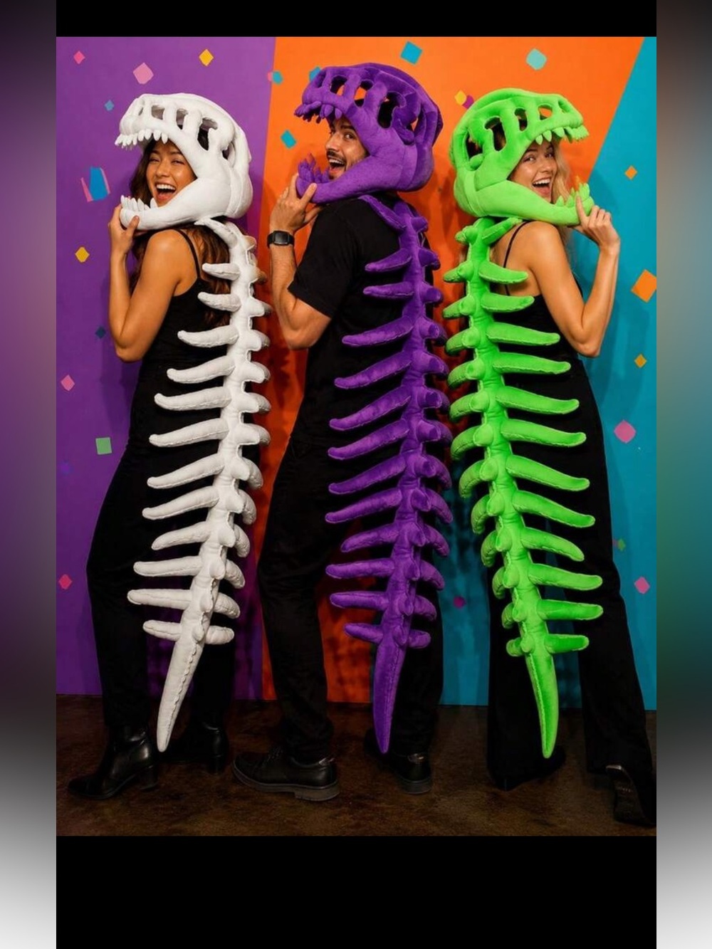 Plush Dinosaur Spine Costume - Green, Purple, White